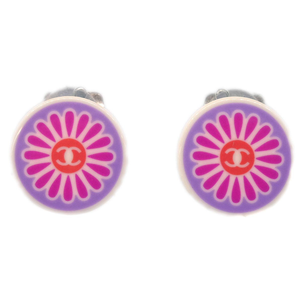 Chanel Vintage CC Round Button Clip-On Earrings Metal - image 1