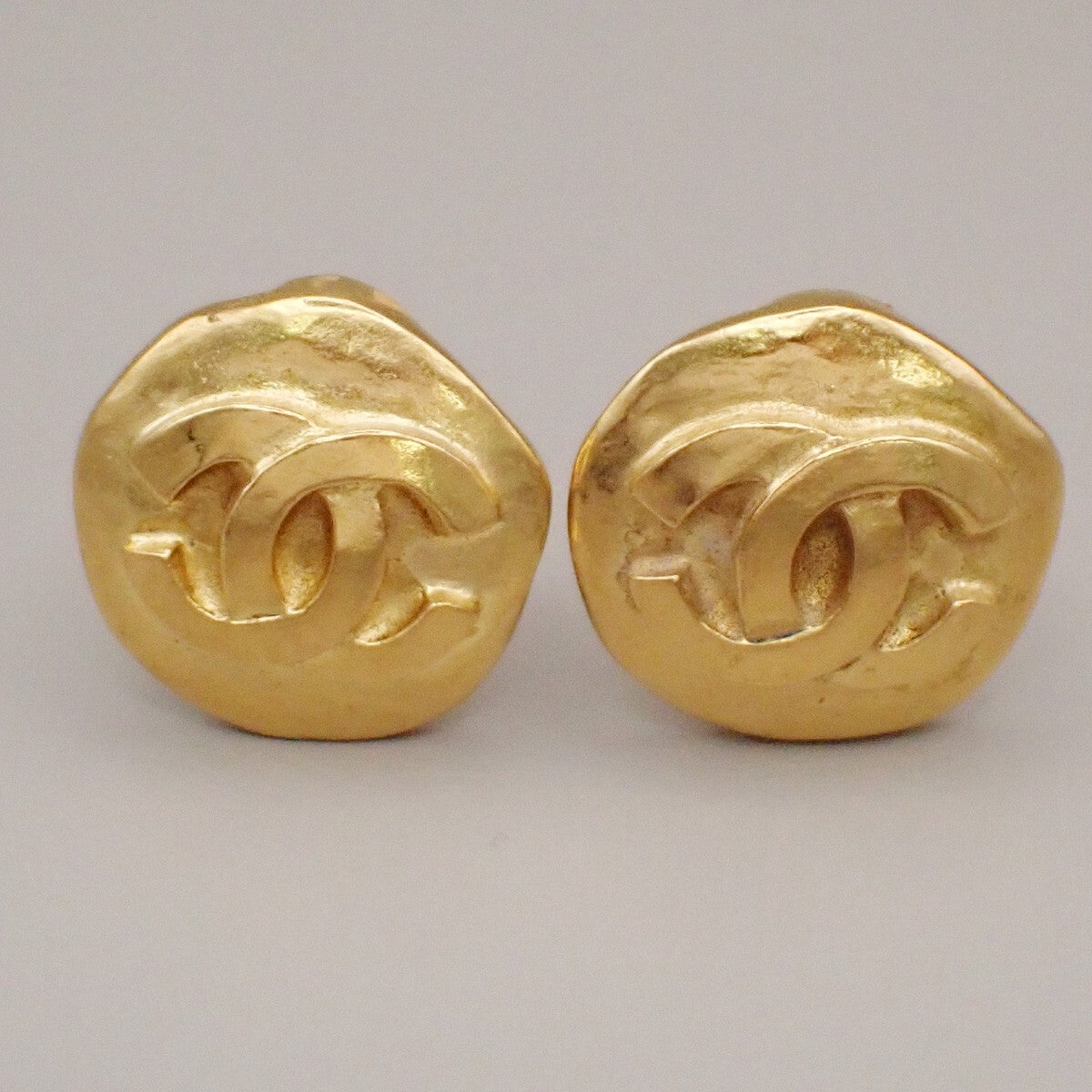 Chanel Vintage CC Round Clip-On Earrings Metal Small - image 1