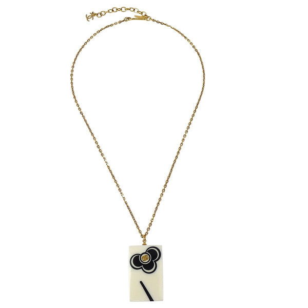Chanel Vintage CC Rectangular Pendant Necklace Metal and Resin - image 1