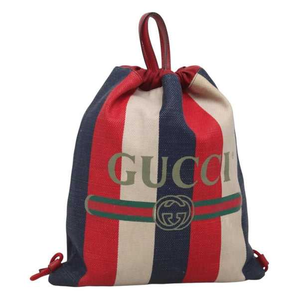 Gucci Logo Drawstring Backpack Striped Canvas Large - image 1