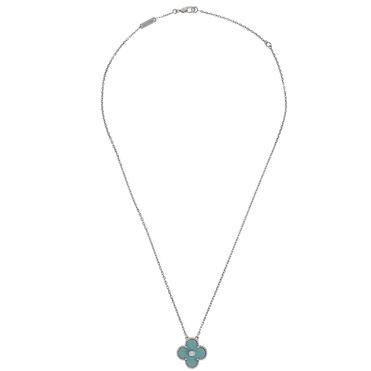 Van Cleef & Arpels Vintage Alhambra Pendant Necklace 18K White Gold and Green Celadon Sevres Porcelain with Diamond - image 1