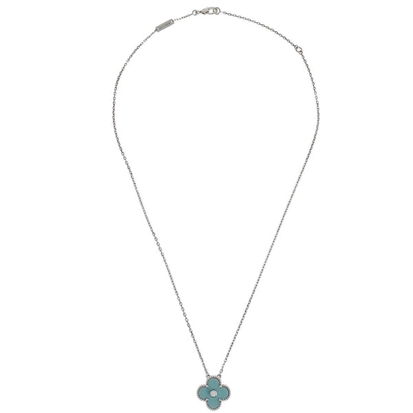 Van Cleef & Arpels Vintage Alhambra Pendant Necklace 18K White Gold and Green Celadon Sevres Porcelain with Diamond - image 1