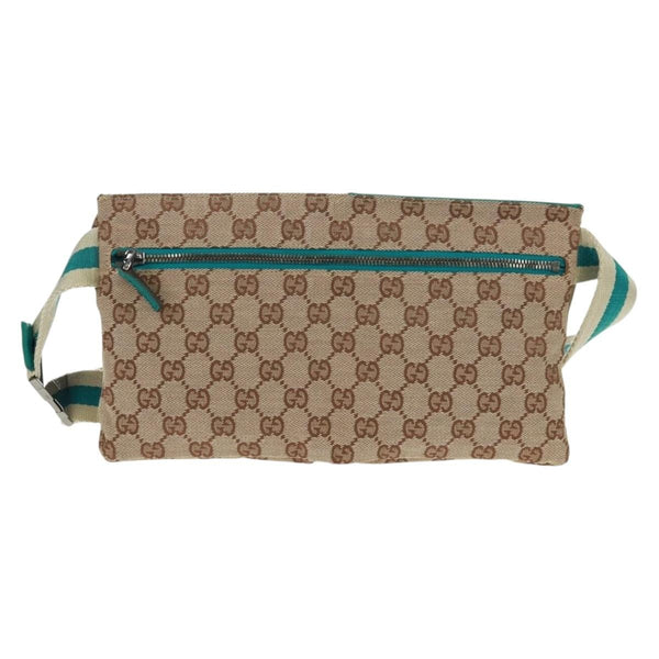 Gucci Vintage Double Belt Bag GG Canvas with Leather Small