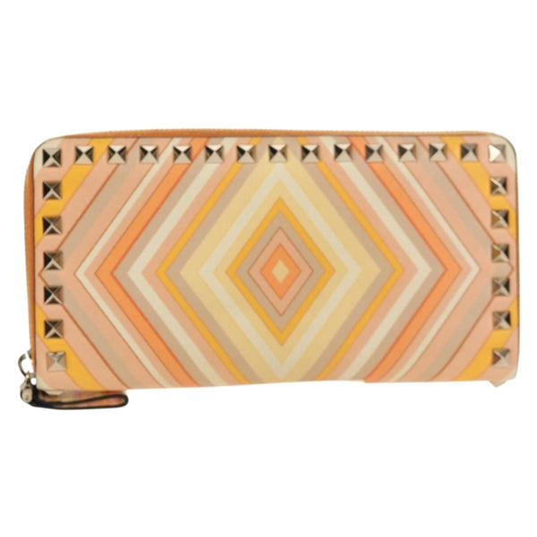 Valentino Garavani Rockstud Zip Around Wallet Striped Leather - image 1