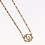 Christian Dior Vintage Logo Round Pendant Necklace Metal and Crystals - image 11