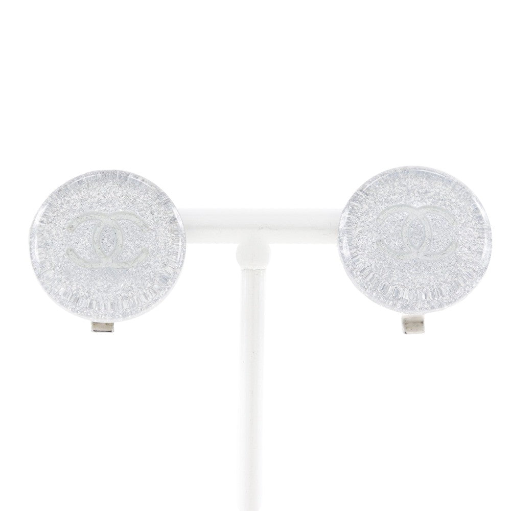 Chanel CC Round Clip-On Earrings Glitter Resin - image 1