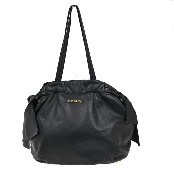 Prada Bow Tie Pleated Tote Leather Large