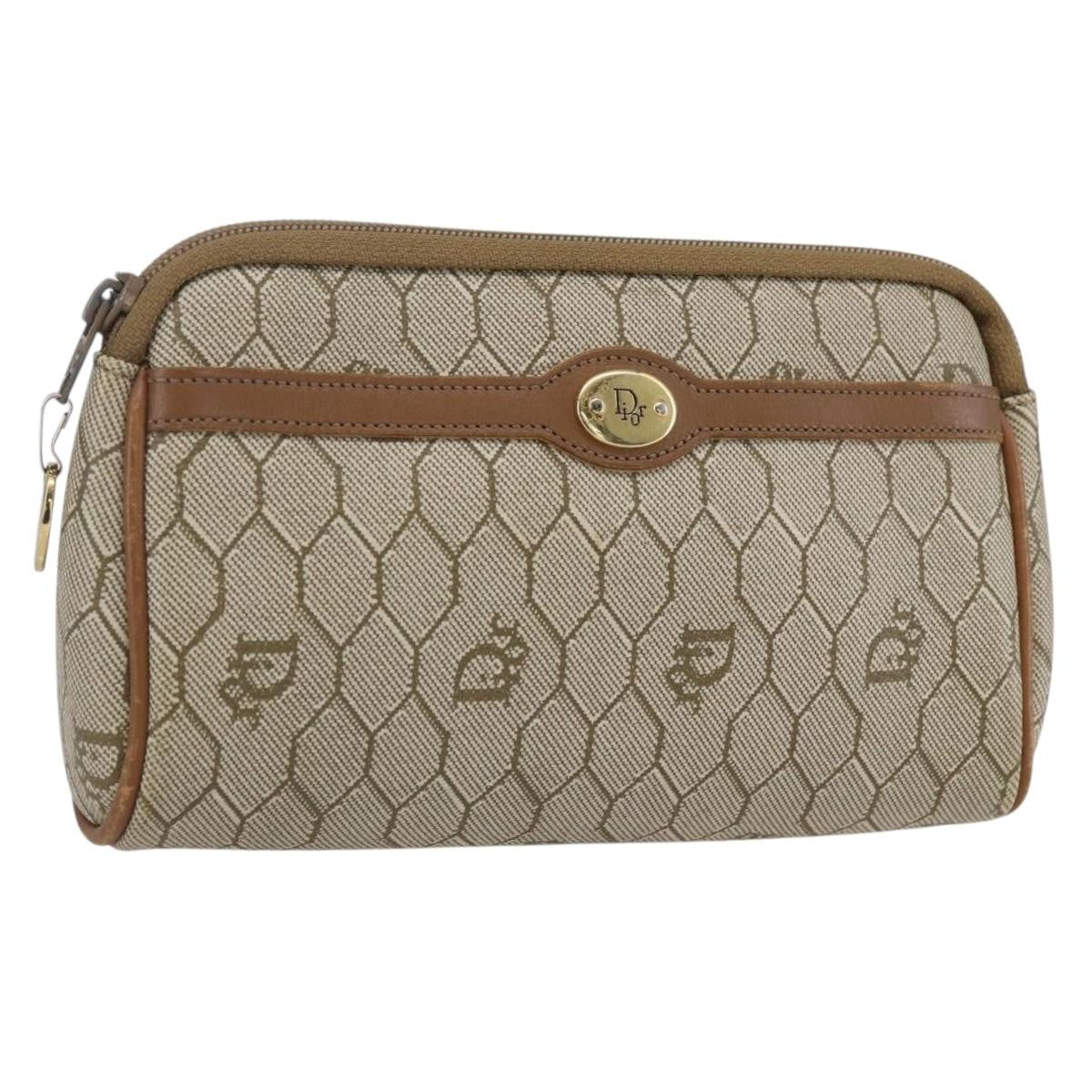 Christian Dior Vintage Honeycomb Zip Pouch Canvas and Leather - image 1
