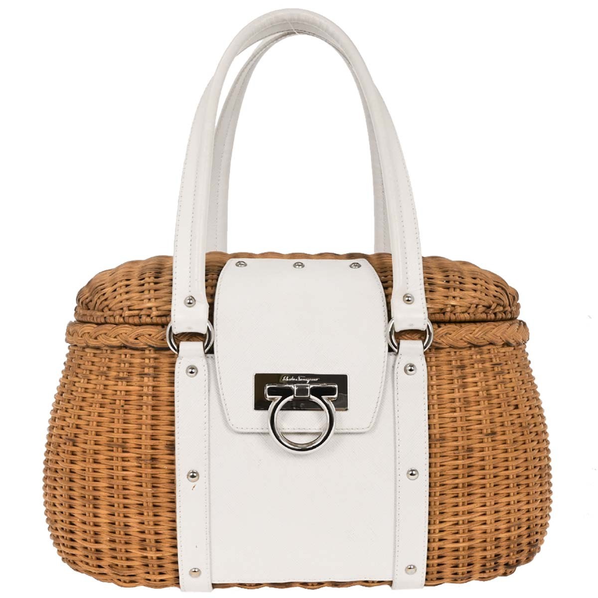 Salvatore Ferragamo Basket Gancini Handbag Leather and Wicker - image 1
