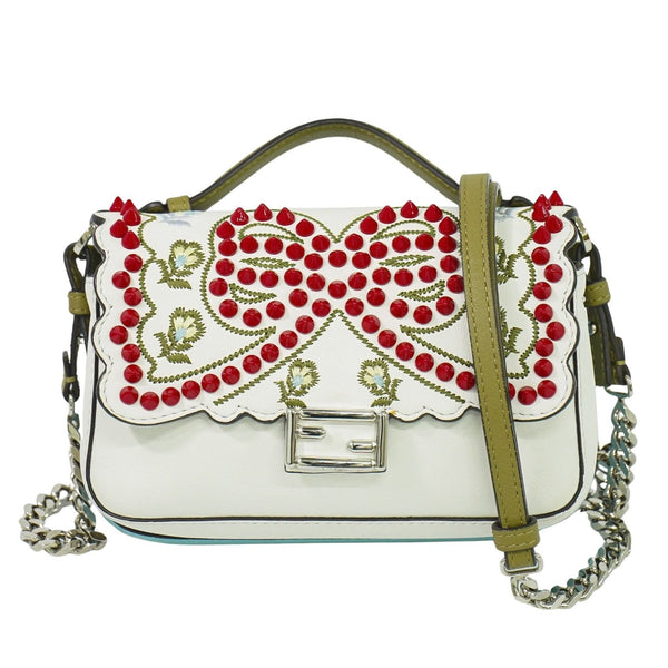Fendi Double Baguette Embroidered Studded Leather Micro - image 1