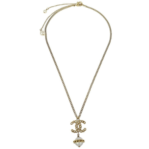 Chanel CC Chain Necklace Metal with Faux Pearls - image 1