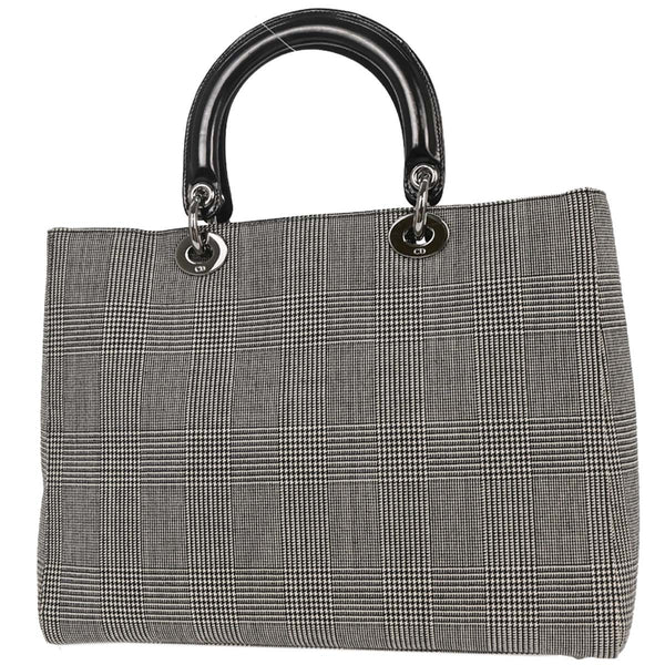 Christian Dior Vintage Lady Dior Bag Houndstooth Canvas Medium