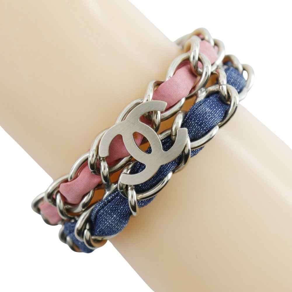 Chanel Coco mark chain 2 bracelet Metal and denim - image 1