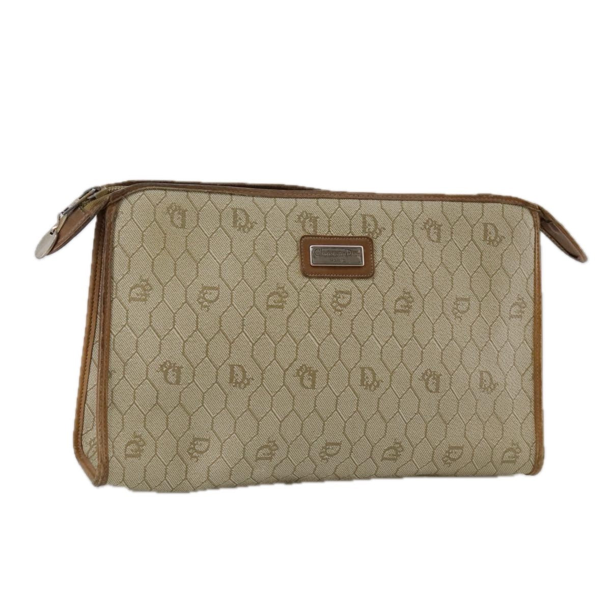 Christian Dior Vintage Honeycomb Zip Pouch Canvas and Leather - image 1