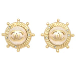 Chanel Vintage Round Clip-On Earrings Metal with Faux Pearl - image 1