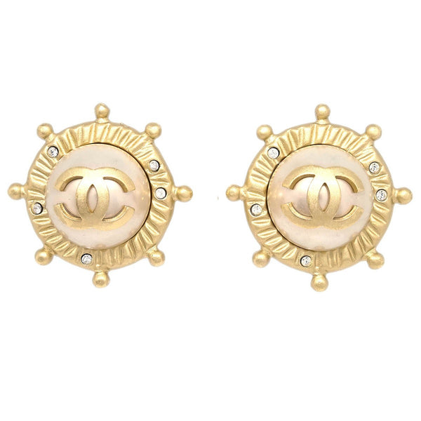 Chanel Vintage Round Clip-On Earrings Metal with Faux Pearl - image 1