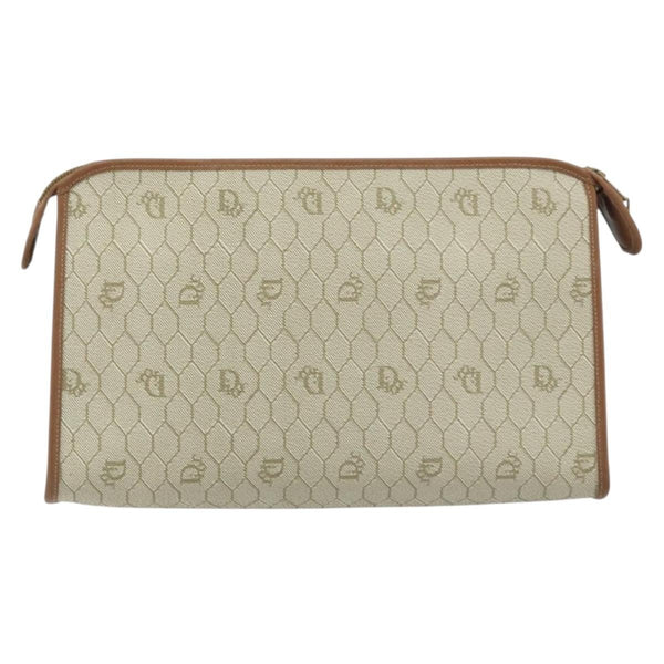 Christian Dior Vintage Honeycomb Zip Pouch Canvas and Leather