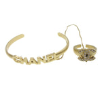 Chanel Logo Bangle with Chain Attached CC Ring Metal with Crystal - image 1