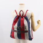 Gucci Logo Drawstring Backpack Striped Canvas Large - image 13