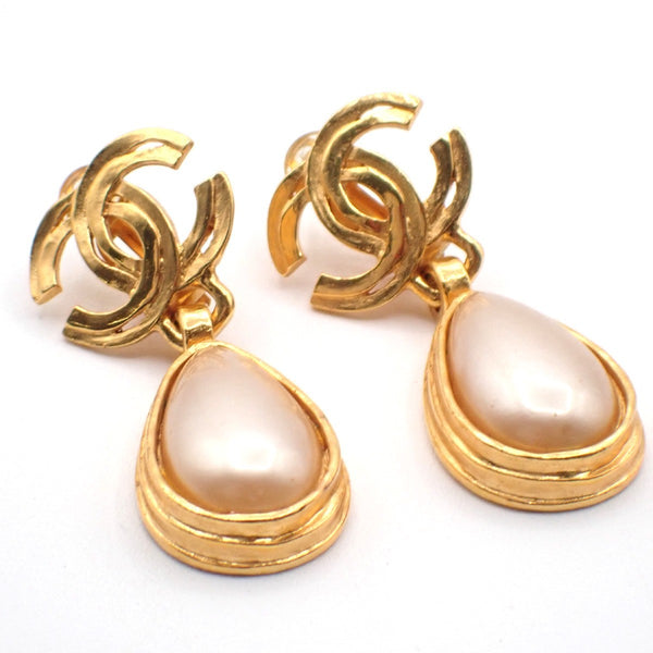 Chanel CC Teardrop Earrings Metal with Faux Pearl - image 1