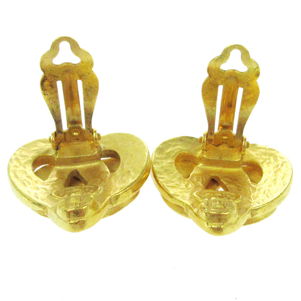 Chanel Vintage CC Heart Clip-On Earrings Metal Small