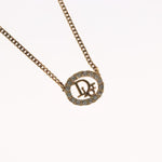 Christian Dior Vintage Logo Round Pendant Necklace Metal and Crystals - image 10
