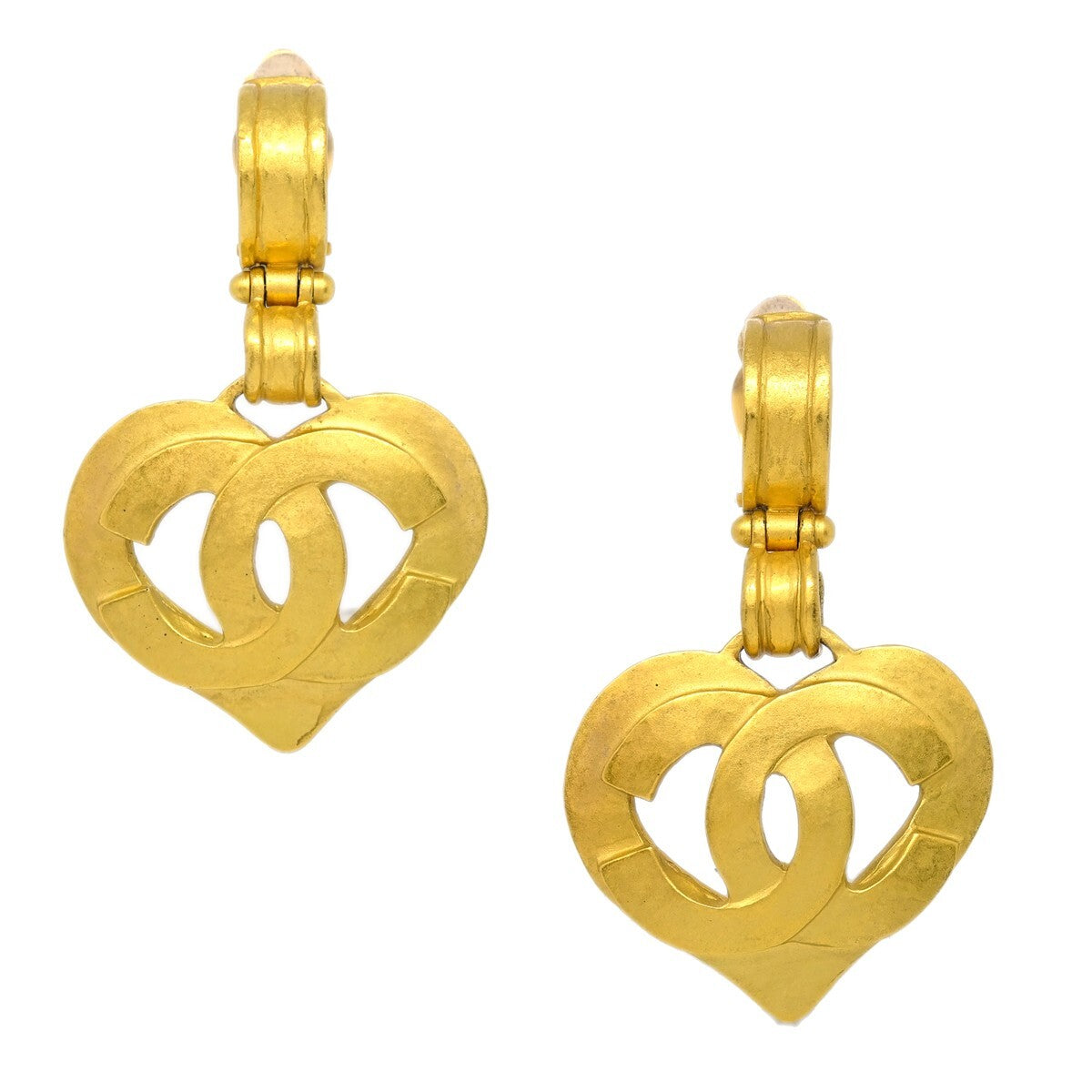 Chanel Vintage CC Heart Cut Out Drop Clip-On Earrings Metal - image 1