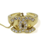 Chanel Logo Bangle with Chain Attached CC Ring Metal with Crystal - image 3
