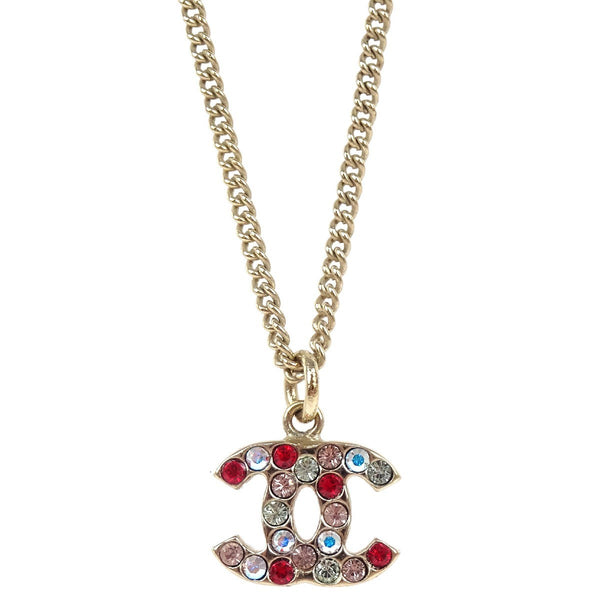 Chanel CC Pendant Necklace Multicolor Crystal Embellished Metal