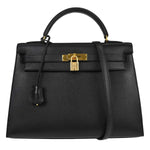Hermes Kelly Handbag Black Ardennes with Gold Hardware 32 - image 1