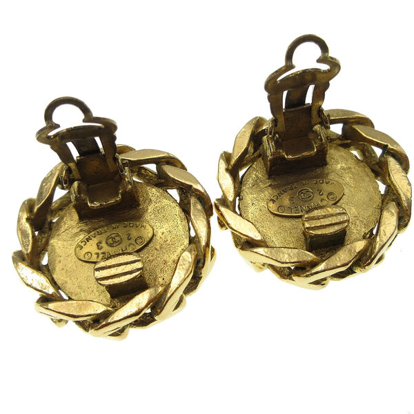 Chanel CC Button Clip-On Earrings Metal with Faux Pearl