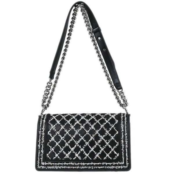 Chanel Boy Flap Bag Sequin Quilted Calfskin Old Medium