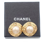 Chanel Vintage Round Clip-On Earrings Metal with Faux Pearl - image 9