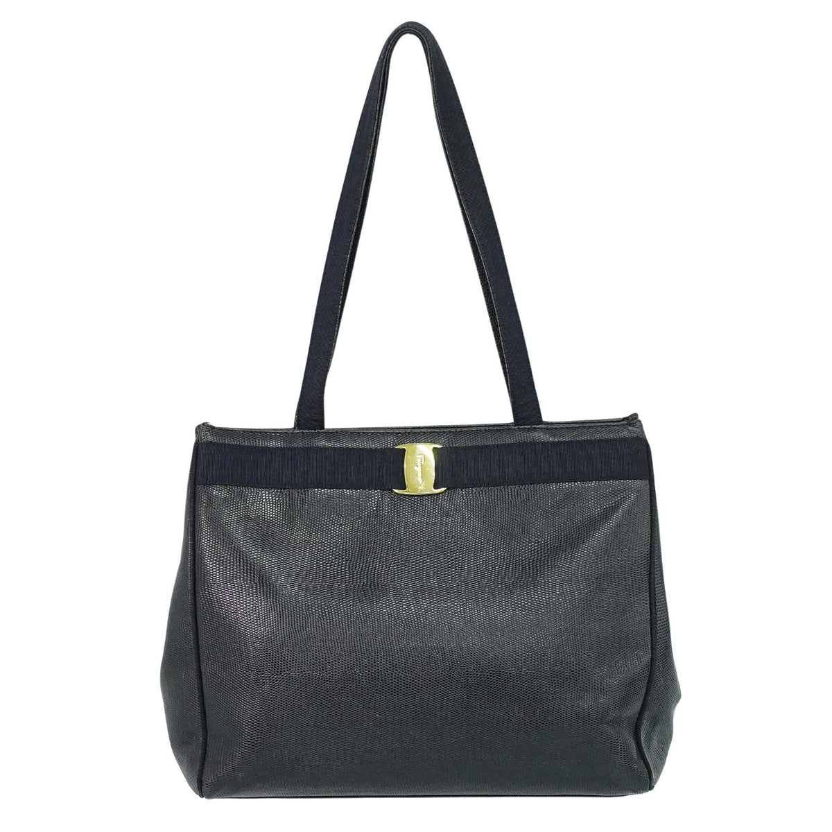Salvatore Ferragamo Vintage Vara Bow Tote Lizard Embossed Leather Medium - image 1