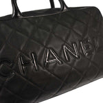 Chanel Embossed Logo Bowler Bag Quilted Caviar Small - image 10