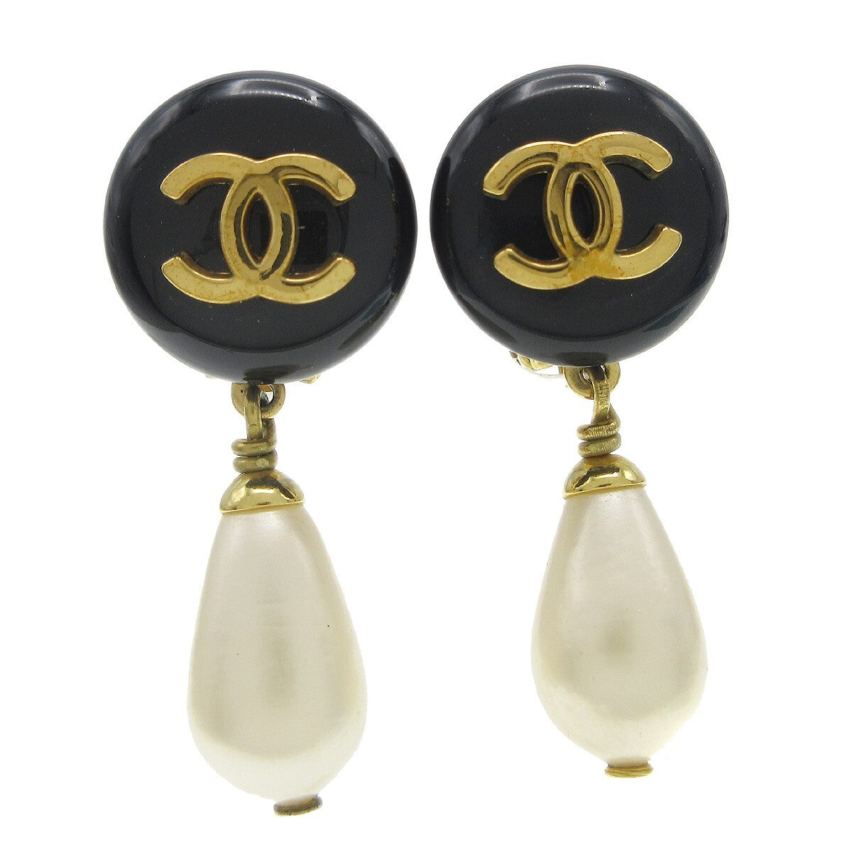 Chanel CC Dangle Earrings Metal with Faux Pearl - image 1