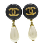 Chanel CC Dangle Earrings Metal with Faux Pearl - image 1