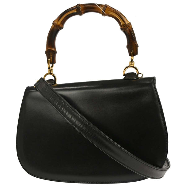 Gucci Vintage Convertible Bamboo Top Handle Bag Leather Medium