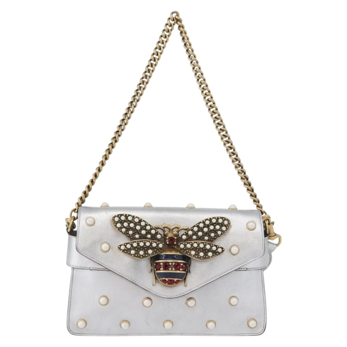 Gucci Broadway Pearly Bee Shoulder Bag Embellished Leather Mini - image 1