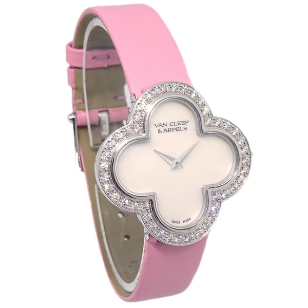 Van Cleef & Arpels Alhambra Quartz Watch White Gold and Satin with Diamond Bezel and Mother of Pearl 26 - image 1