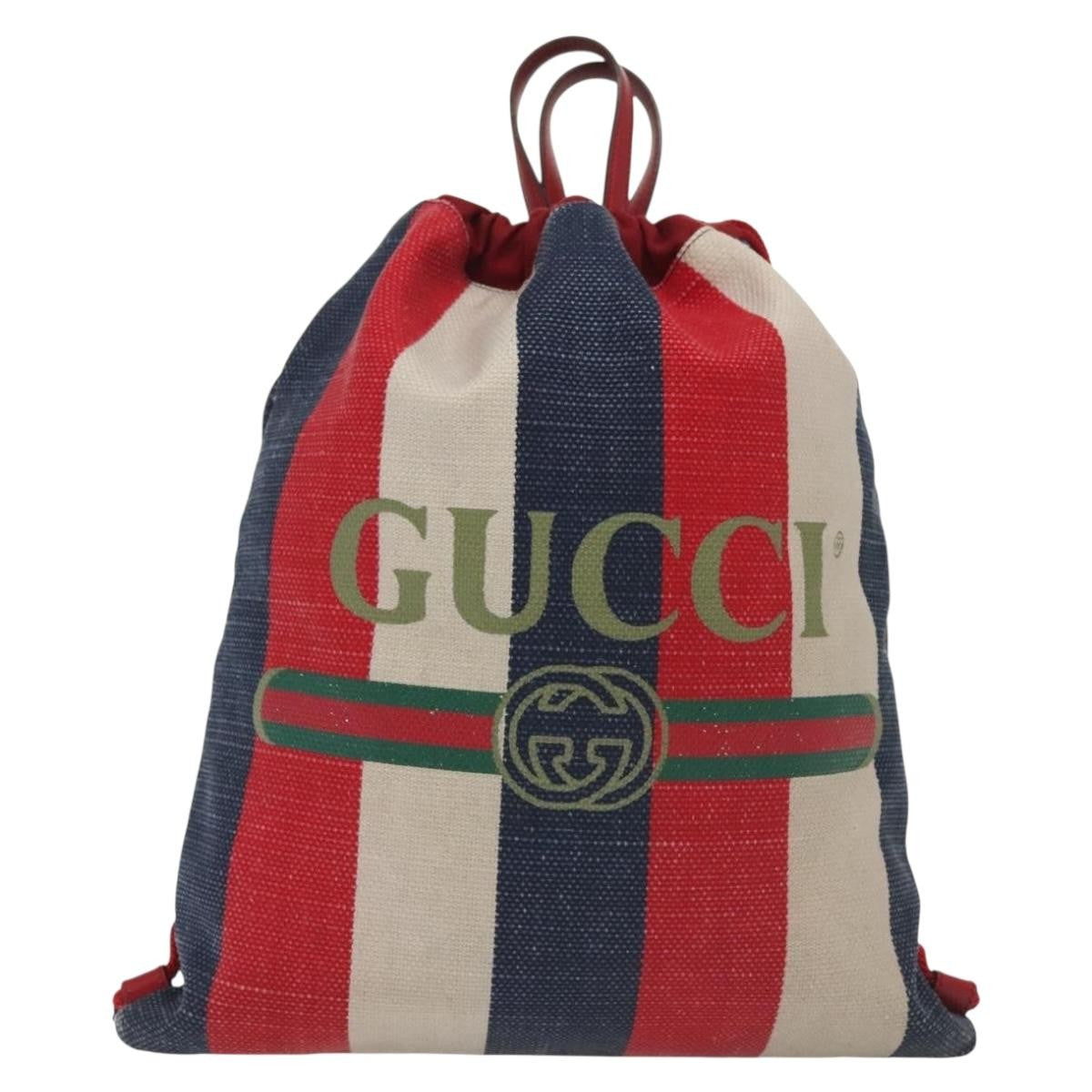 Gucci Logo Drawstring Backpack Striped Canvas Large - image 1