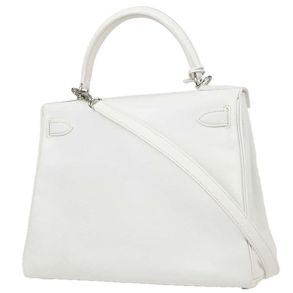 Hermes Kelly Handbag White Epsom with Palladium Hardware 28