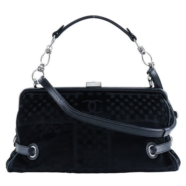Chanel Vintage CC Side Belted Bowler Bag Check Embossed Velvet Medium - image 1