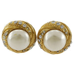 Chanel Vintage Round Clip-On Earrings Metal with Faux Pearl - image 1