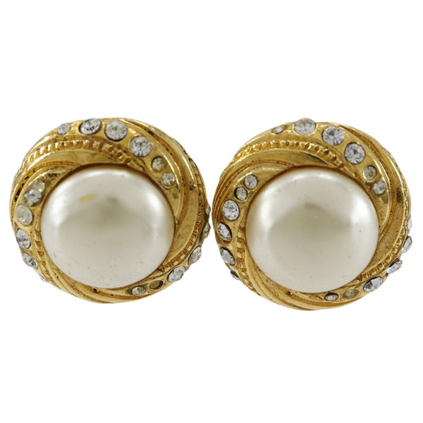 Chanel Vintage Round Clip-On Earrings Metal with Faux Pearl - image 1