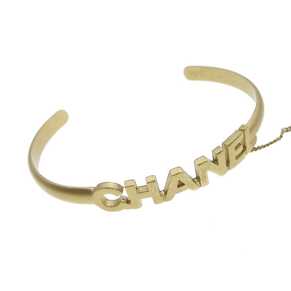 Chanel Logo Bangle with Chain Attached CC Ring Metal with Crystal