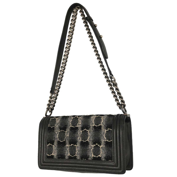 Chanel Boy Flap Bag Tweed and Leather Old Medium