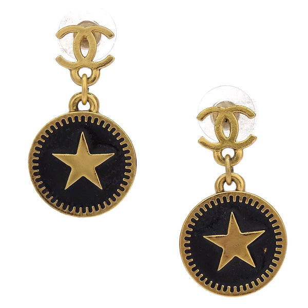 Chanel CC Star Round Drop Earrings Metal with Resin - image 1