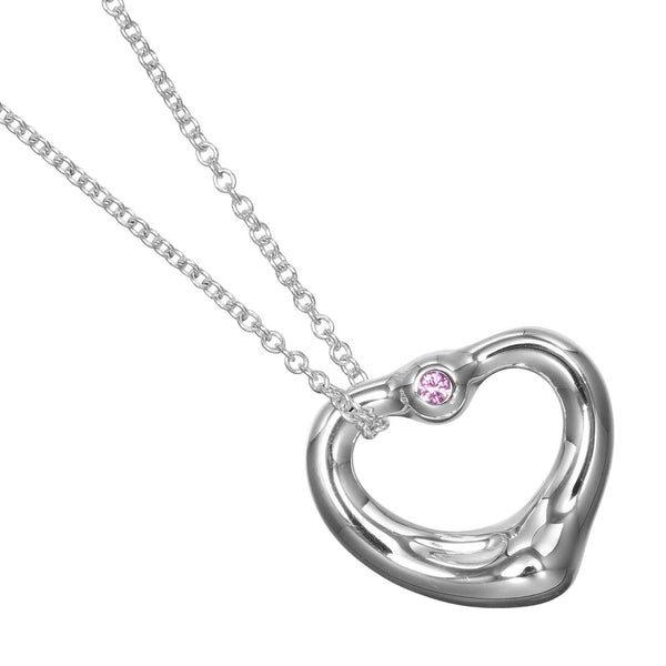 Tiffany & Co. Elsa Peretti Open Heart Pendant Necklace Sterling Silver with Pink Sapphire 16mm - image 1