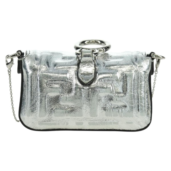 Fendi Chain Baguette Charm Bag Zucca Embossed Leather Nano